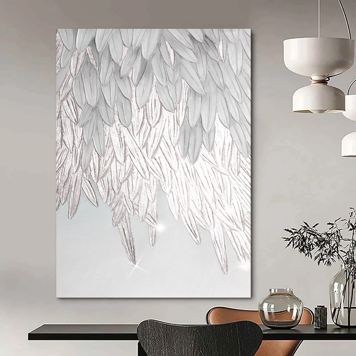 “Silver Feathery Wings” - Realistic - Abstract Painting On Canvas PT2019