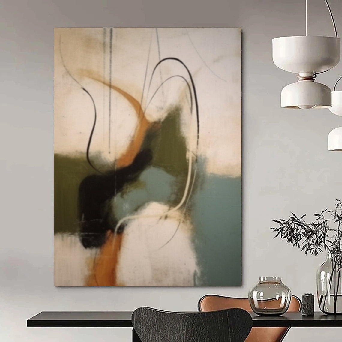 “Multicolor Abstract with Curved Lines” - Energetic Abstract Painting On Canvas DS365