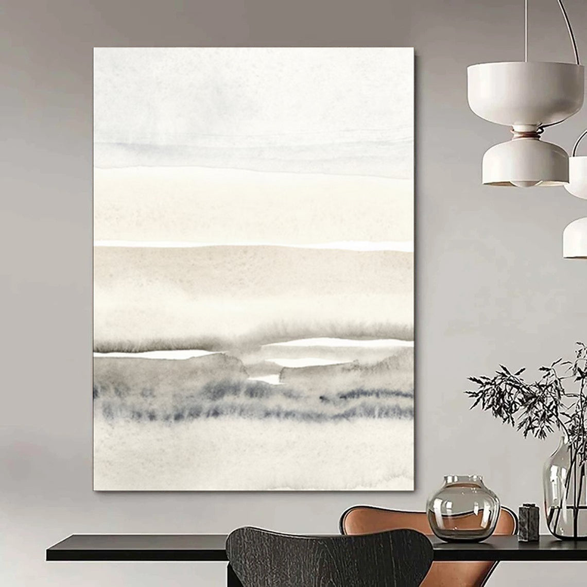 “Minimalist Gray - White Watercolor Layers” - Watercolor Painting On Canvas PT2055