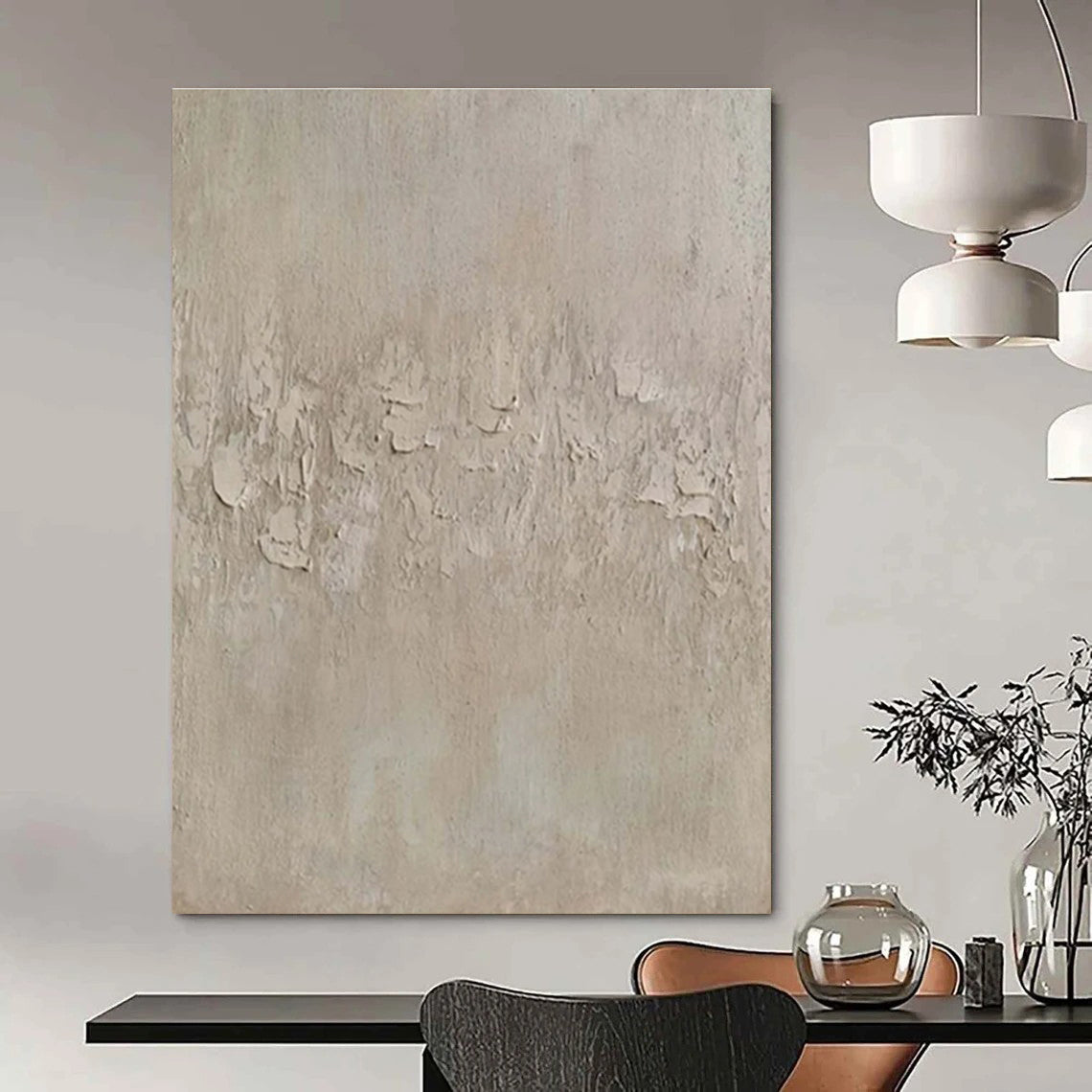 Beige with Textured Patches "Subtle Story" Abstract Painting On Canvas PS1473