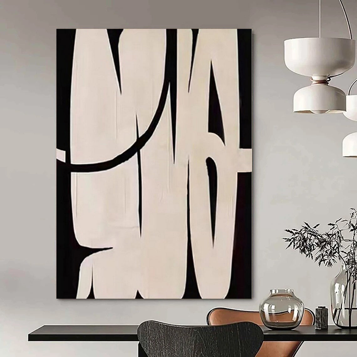 Black and White with Bold, Broken Shapes "Fragmented Simplicity" Abstract Painting On Canvas PS1119