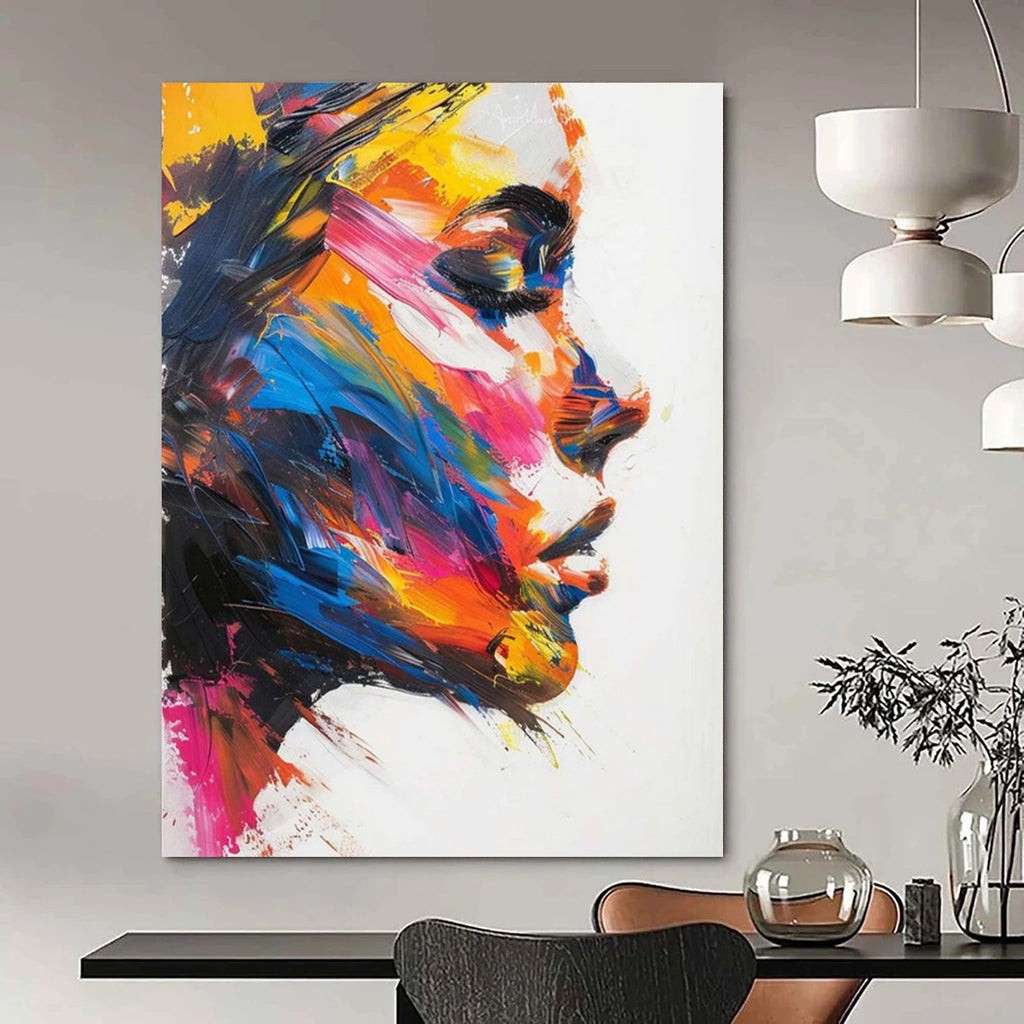 Vibrant Abstract Woman Portrait Textured Painting On Canvas DS089