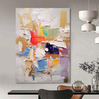 “Vibrant Layered Abstract” - Multicolor, Patchwork - like Abstract Painting On Canvas PT1057