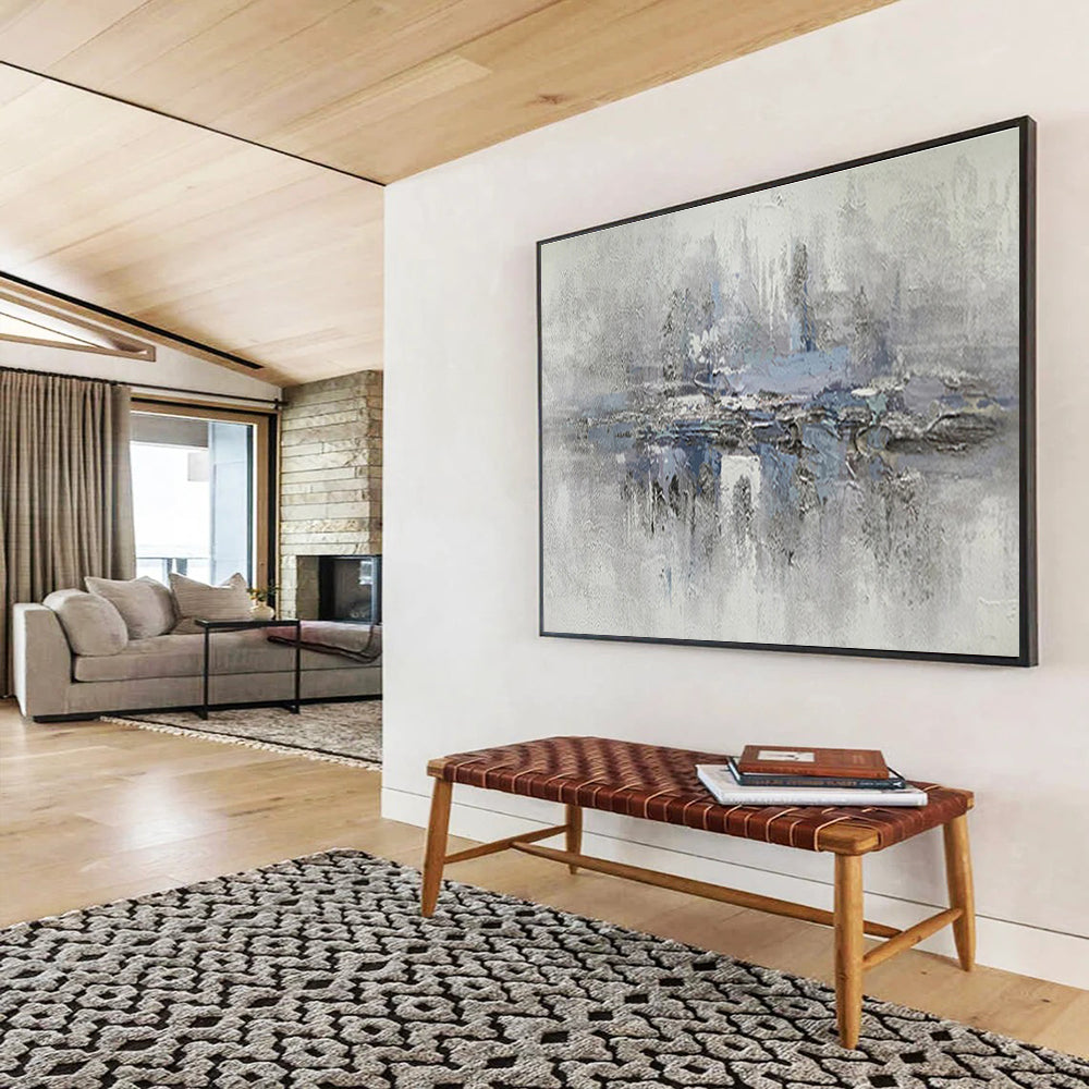 Misty Blue Waterscape - Ethereal Abstract Painting On Canvas DKS349