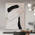 Beige, Black and White with Interconnected Forms "Linked Harmony" Abstract Painting On Canvas PS1122