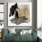 “Black - Beige - Grey Abstract Textured Shapes” - Tactile Abstract Painting On Canvas PS0337