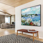 “Impressionistic Coastal Village” - Lively Seascape Painting On Canvas DKS450