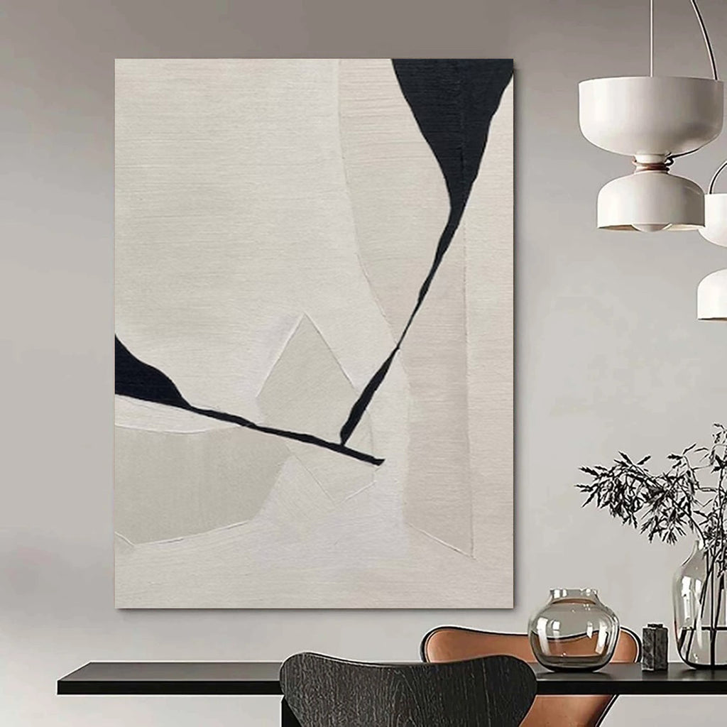 “Black and White Geometric Abstract” - Minimalist Geometric Painting On Canvas PT2249