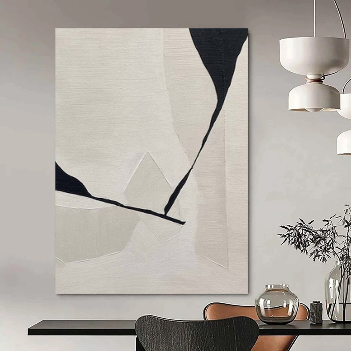 “Black and White Geometric Abstract” - Minimalist Geometric Painting On Canvas PT2249