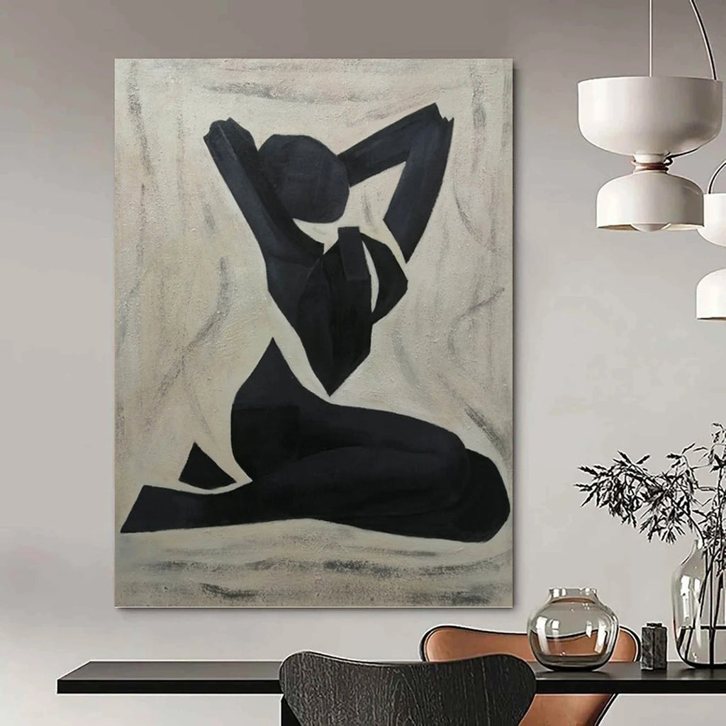 “Black and White Figure Silhouette” - Abstract, Expressive - Styled Painting On Canvas PT1565