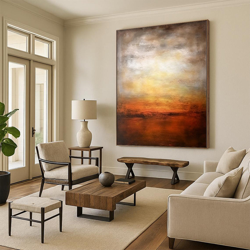 “Warm Toned Abstract Sunset Scene” - Serene Abstract Painting On Canvas PS0287