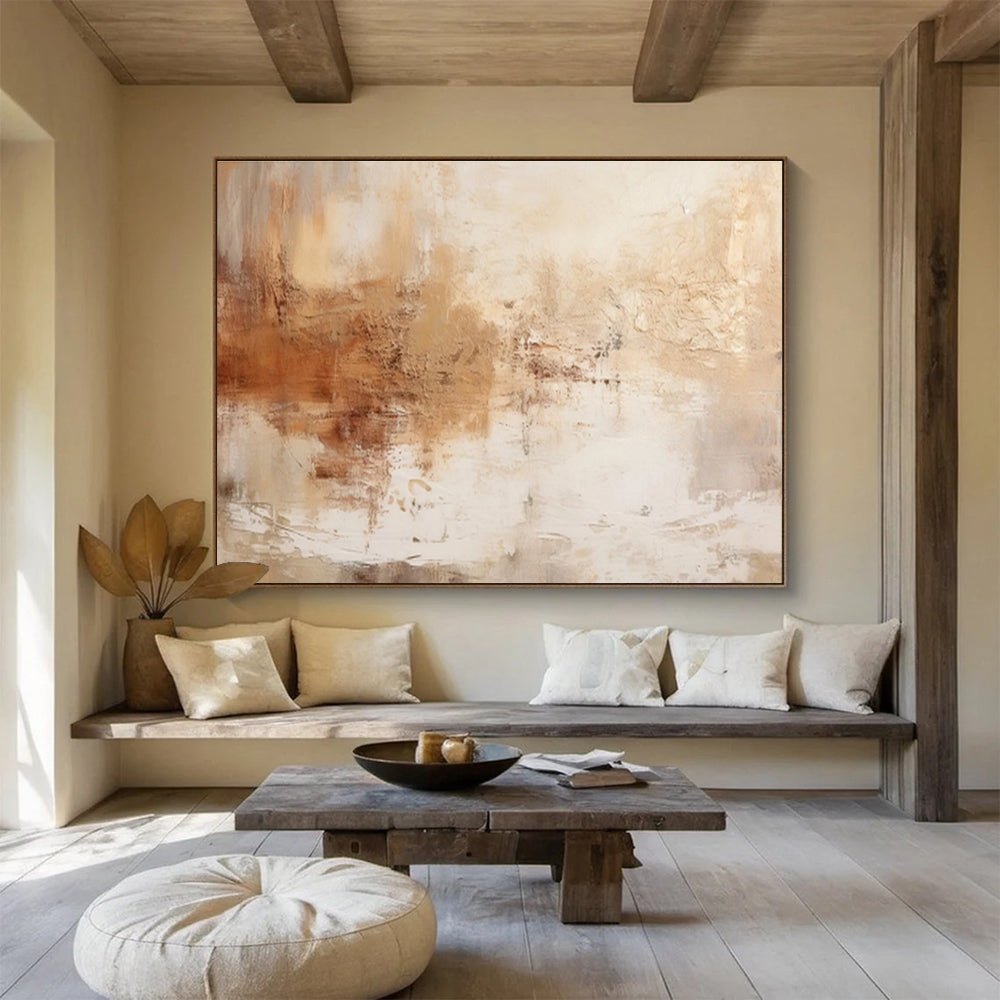 Warm Beige Abstract Textures - Expressive Abstract Painting On Canvas DKS330