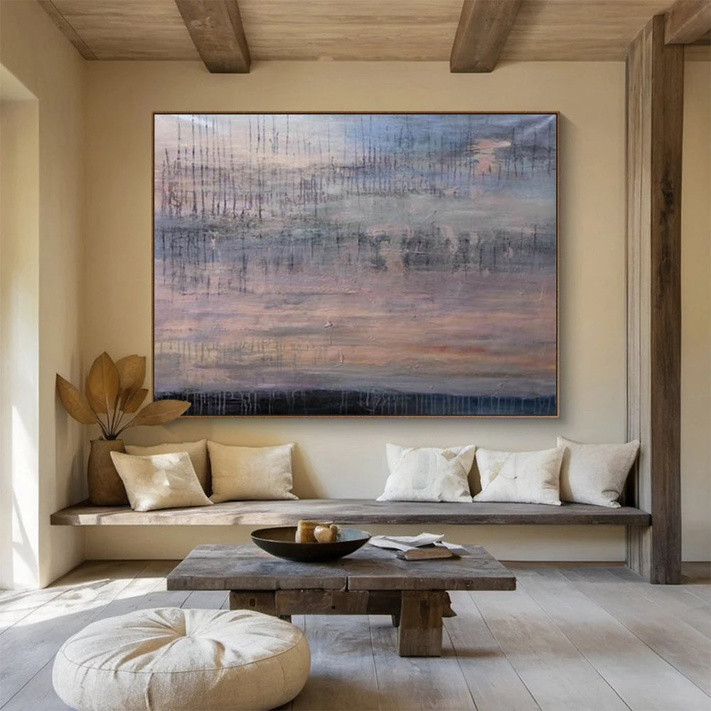 “Muted Abstract Sunset with Drips” - Evocative Abstract Painting On Canvas PT150