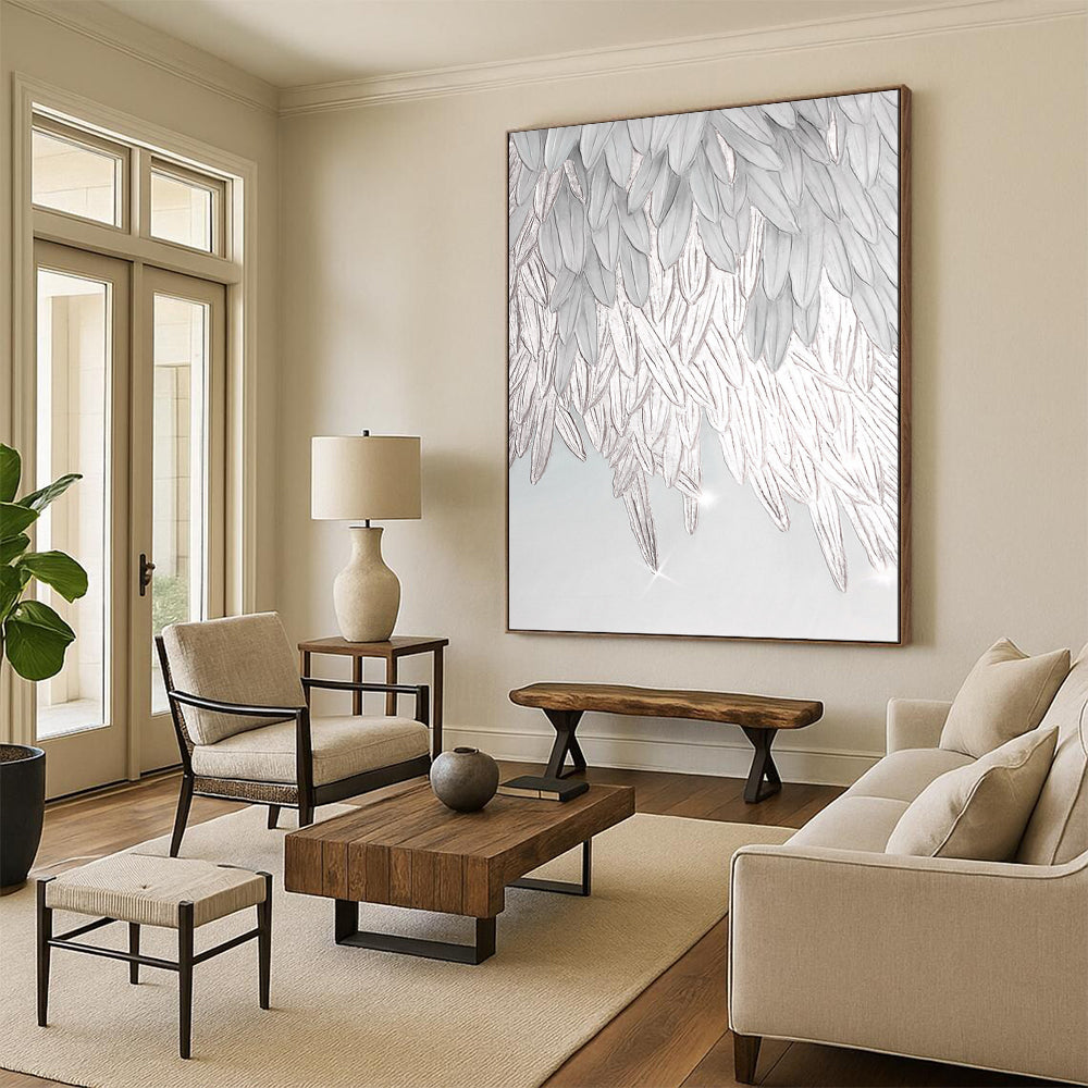 “Silver Feathery Wings” - Realistic - Abstract Painting On Canvas PT2019