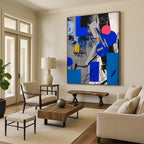 Geometric Fusion: Blue, Gray & Pink Painting On Canvas DS110