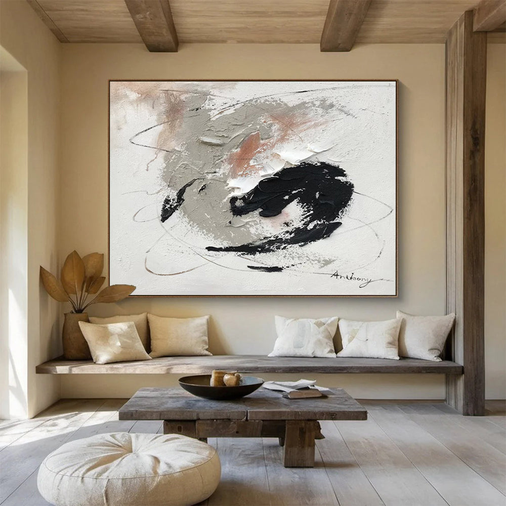“Gray - Black - White Abstract Swirls” - Expressive Abstract Painting On Canvas PT1564