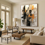 Black, Grey & Orange Abstract Chaos Painting On Canvas PS0821