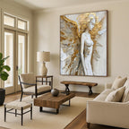 Gold & White Winged Figure, Textured Impressionism, Painting On Canvas PT2138