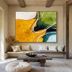 “Yellow, Green And Curved Lines Abstract” - Abstract Painting On Canvas DKS551