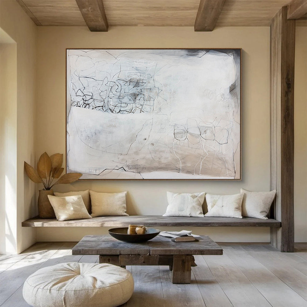 Grey - Toned Abstract with Lines Painting On Canvas DKS081