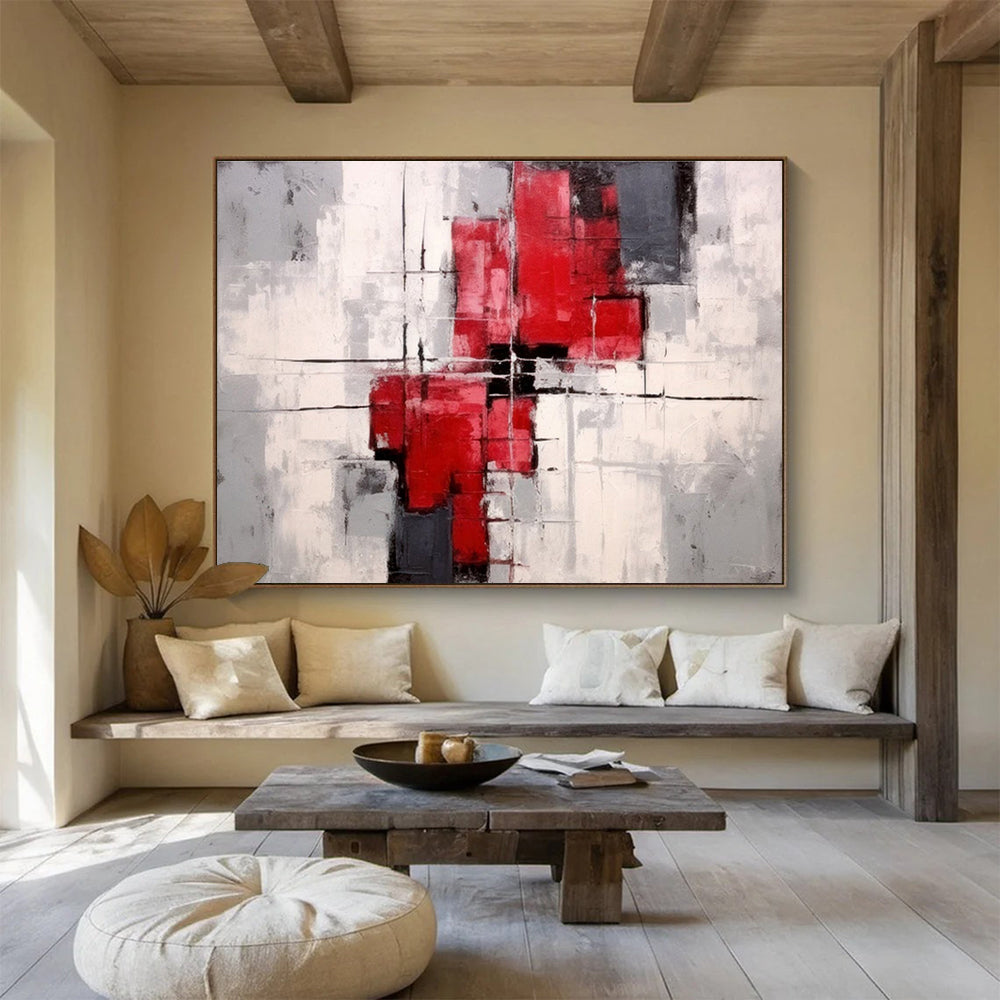 “Yellow, Blue, and Red Color Block Landscape” Abstract Painting On Canvas DKS269