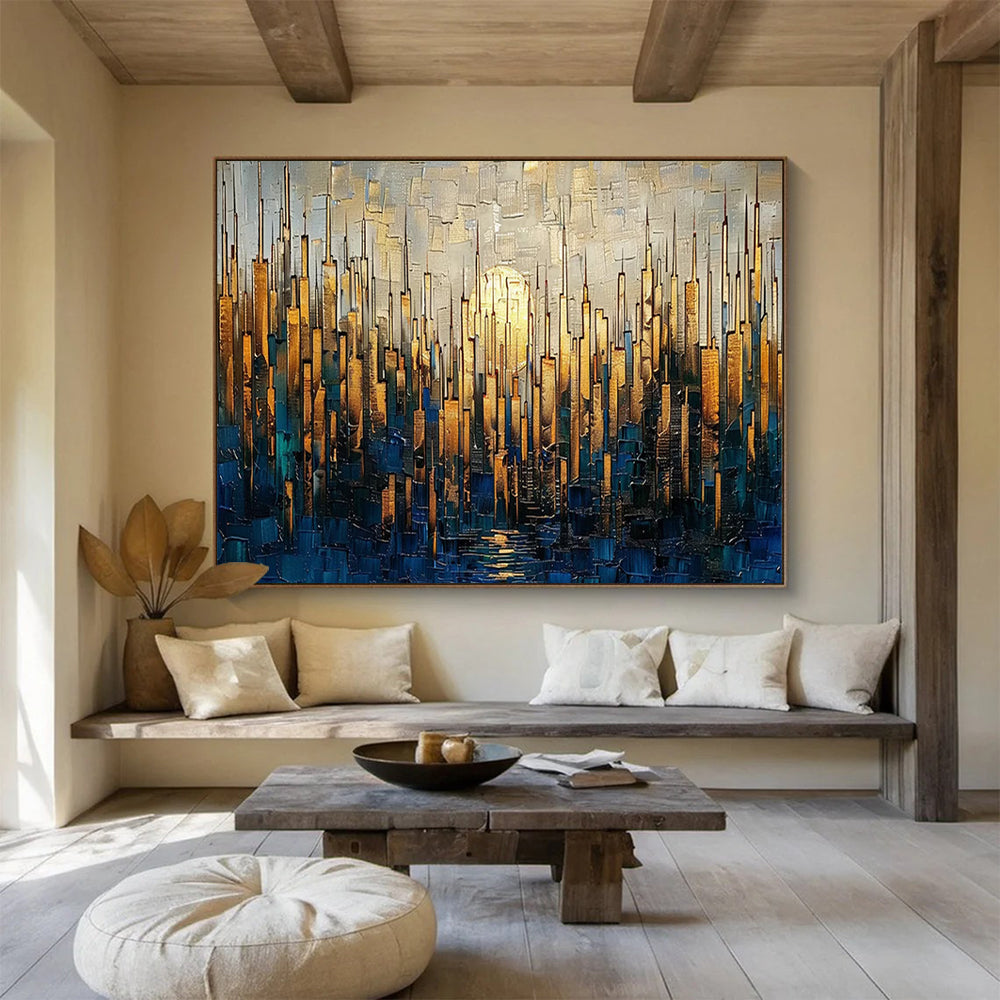 “Golden City Skyline” - Textured Urban Painting On Canvas PT172