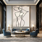 Black and White with Continuous Line Figure "Fluid Form" Abstract Painting On Canvas PS1148