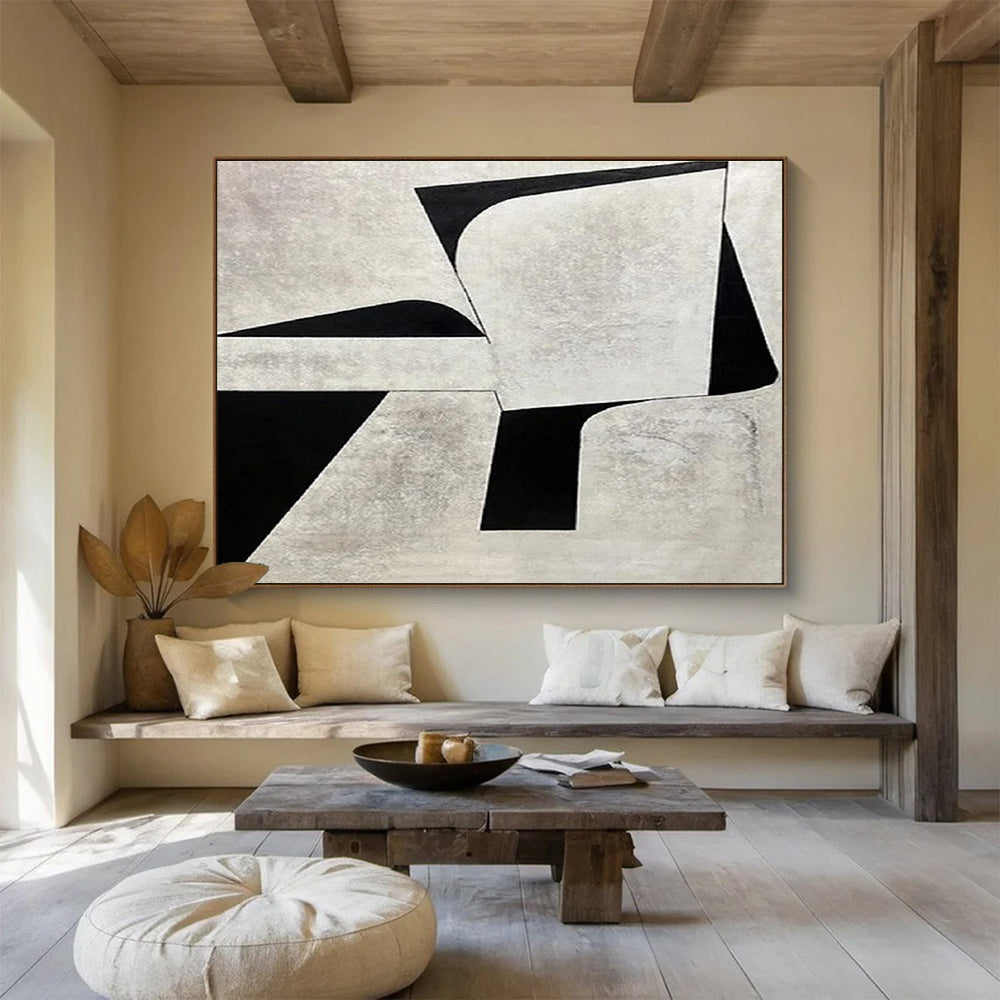 “Monochrome Geometric Abstraction” - Abstract Painting on Canvas, Suits Studio & Hallway DKS582