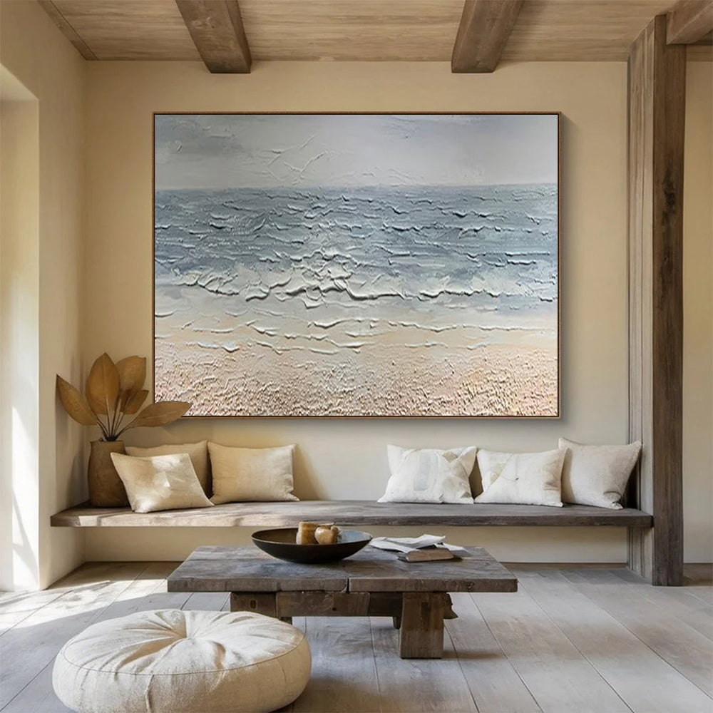 “Textured Gray Sea” - Impasto Oil Seascape Painting On Canvas DKS865