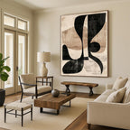 “Black & Beige Shapes” - Black, Beige Geometric Abstract Painting On Canvas PS0385