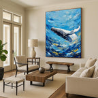 “Impasto Blue Whale Energy” - Expressive Marine Painting On Canvas PT1881