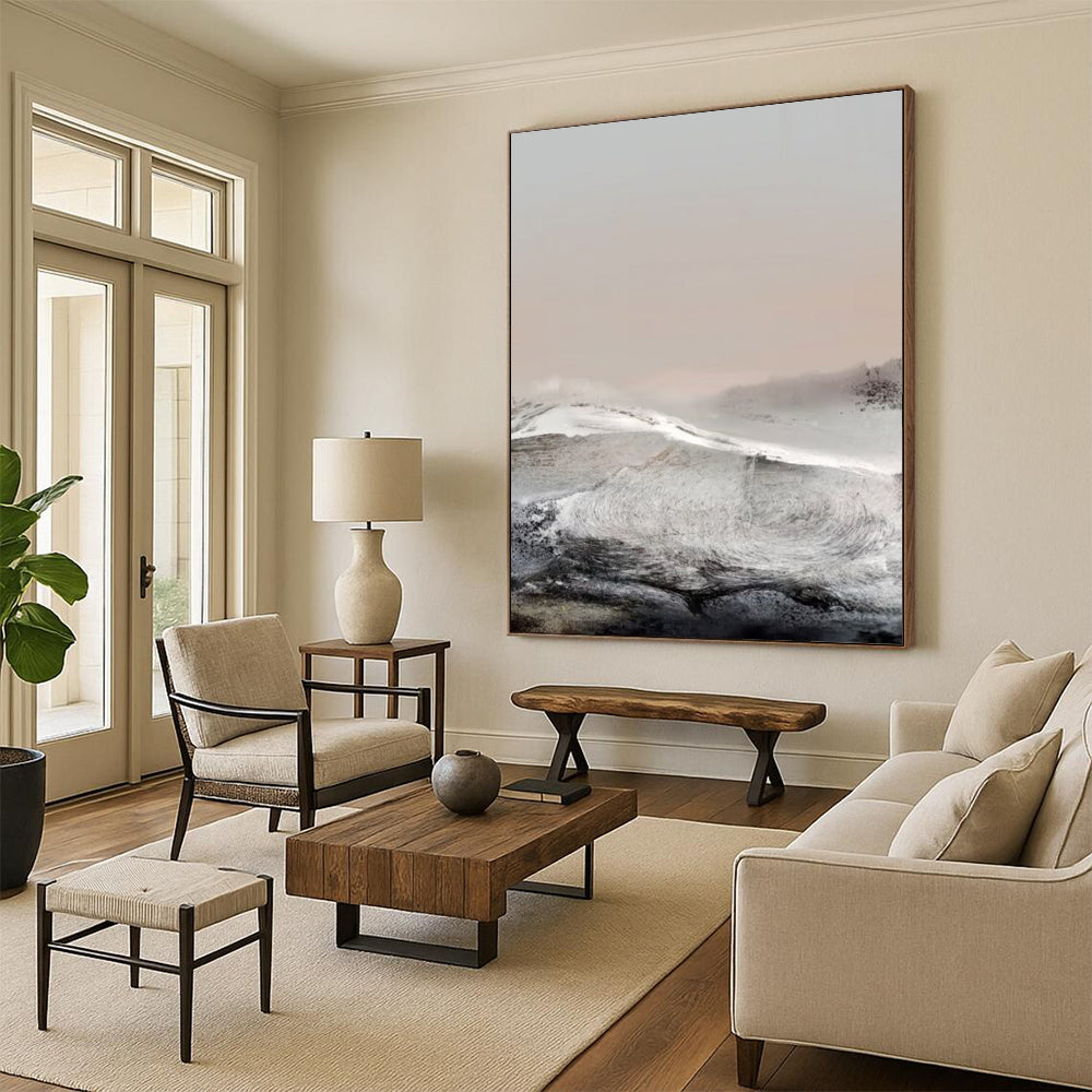 “Misty Gray Landscape” - Subtle Tones & Textured Terrain Painting On Canvas DS162