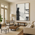 “Textured Black and White Abstract Forms” - Subtle Abstract Painting On Canvas DS386