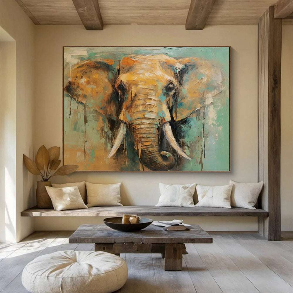 “Colorful Elephant Portrait” - Expressive Wildlife Painting On Canvas PT083