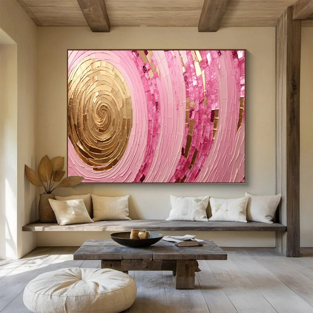 “Pink Spirals & Gold Centers” - Abstract Mandala - Painting On Canvas PT1707