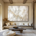 “White and Gold Textured Abstract” - Impasto Abstract - Painting On Canvas PT1772