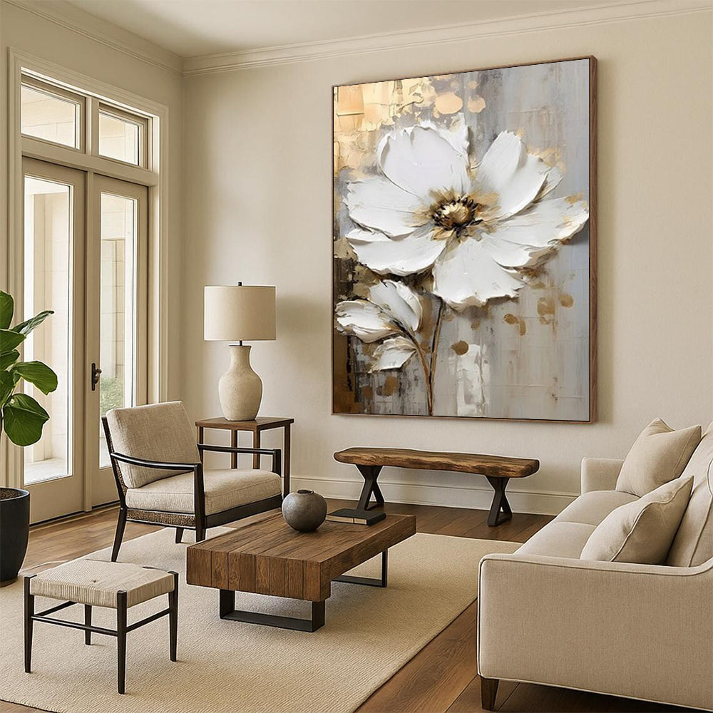 “Textured White Floral” - 3D Floral Abstract Painting On Canvas DS300