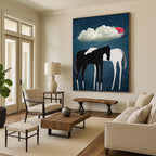 “Black & White Horses Under Red Moon” - Minimalist - Inspired Animal Painting On Canvas PT1418