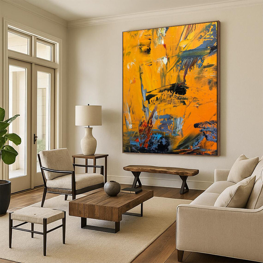 “Vibrant Orange - Blue Abstract” - Abstract Expressionist Painting On Canvas PT1966