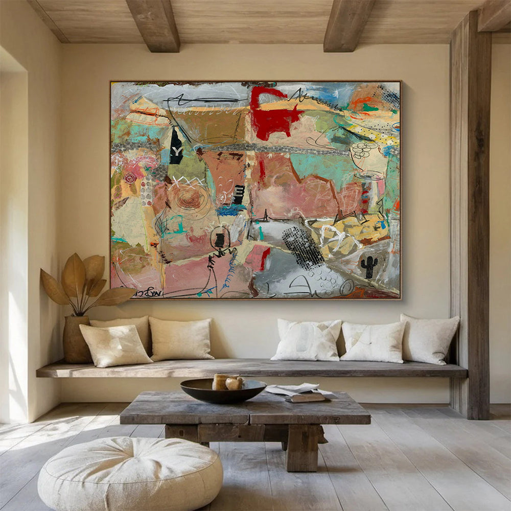 “Earth - Toned Abstract” - Textured Collage Painting On Canvas PT243