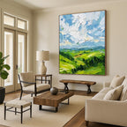 “Textured Green Landscape” - Impressionistic, Vivid - Hued Painting On Canvas PT1557