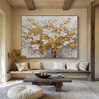 “Gold & White Blossom Tree” - Textured Floral Painting On Canvas PT246