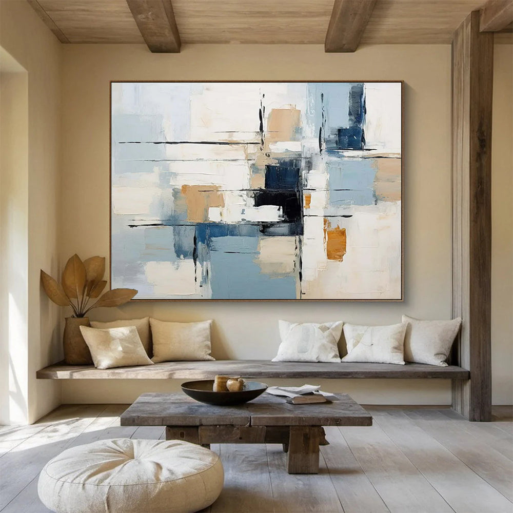 “Soft Blue and Beige Abstract Blocks” - Minimalist Abstract Painting On Canvas PT092