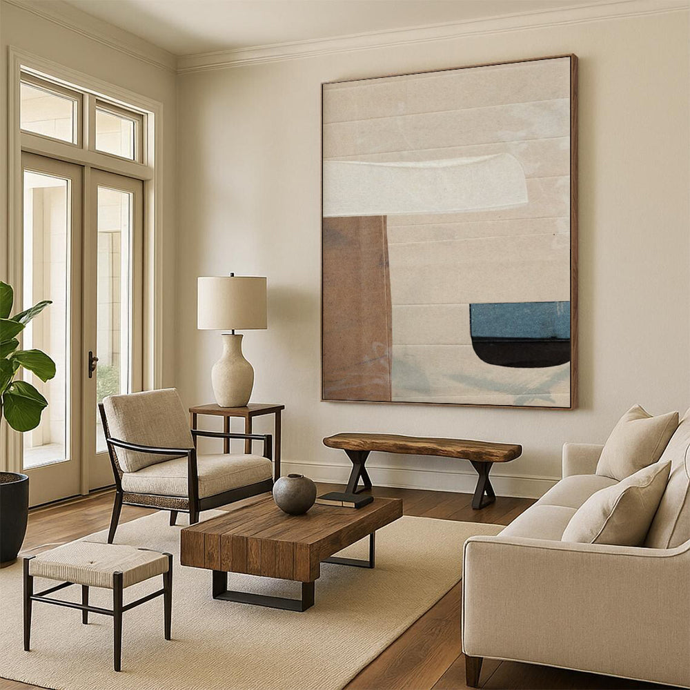 “Cardboard - Inspired Collage” - Neutral Tones & Minimalist Forms Painting On Canvas DS182