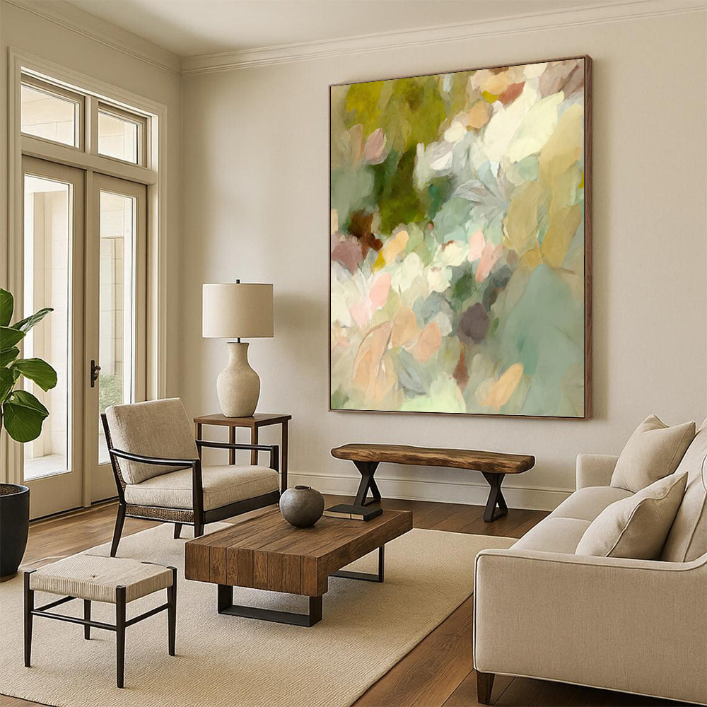 “Soft Color Flower Abstract” - Minimalist Floral Painting On Canvas PT1352