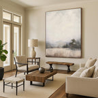 “Misty Mountain Lake in Neutral Tones” - Landscape Painting On Canvas PT2056