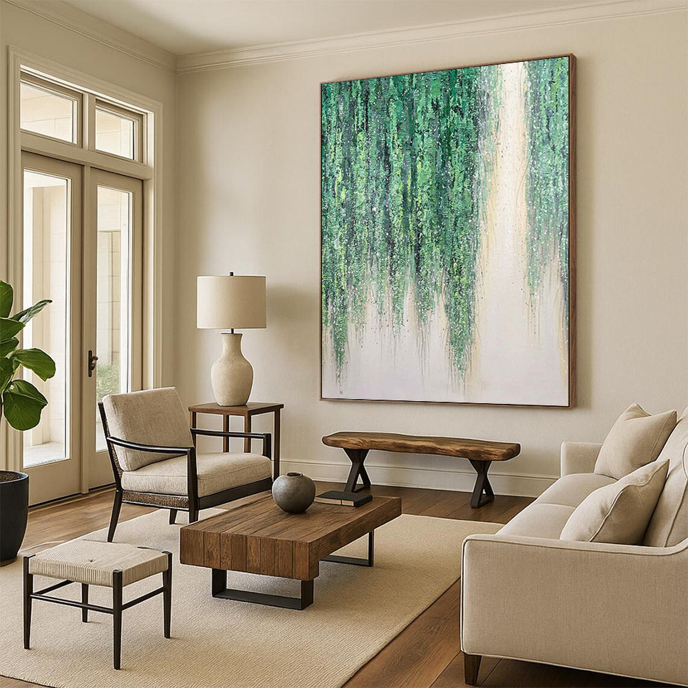 “Green Hanging Vines” - Nature - Inspired, Lush Green Painting On Canvas PT1506