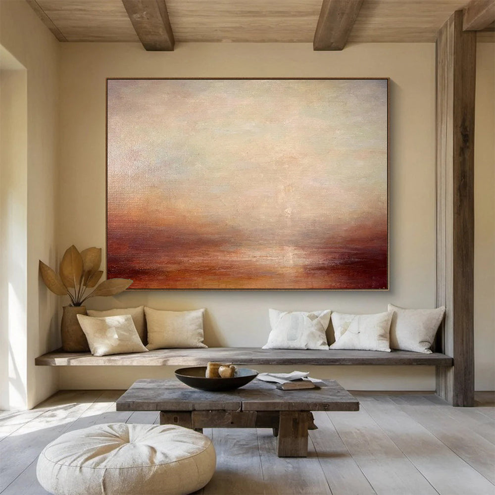 “Soft Sunset Gradient” - Beige, Orange & Brown Landscape, Impressionistic Oil Painting On Canvas DKS775