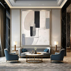 Black, White, Gray with Curved & Straight Lines "Geometric Flow" Abstract Painting On Canvas PS1375