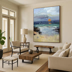 Seaside Sunset, Realist Impasto, Turner - Inspired, Painting On Canvas PT2115